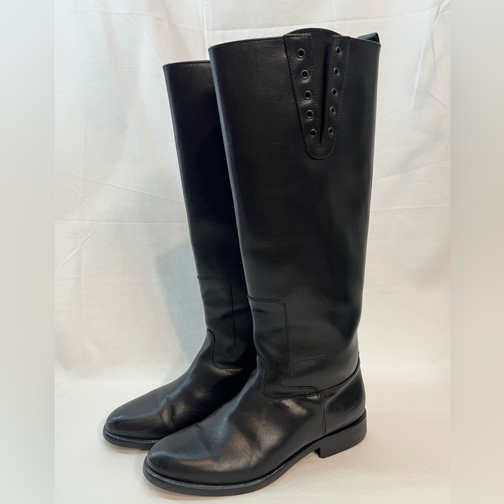 Golden Goose Deluxe Brand Leather Knee-High Black Riding Boot, Round-Toe size 38